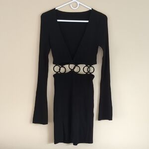 14" Pit-to-Pit Windsor Flora Dress Black Ribbed Material Long Sleeve
